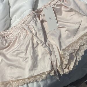 Flora Nikrooz Pale Pink Satin Lace-Trim Sleep Shorts